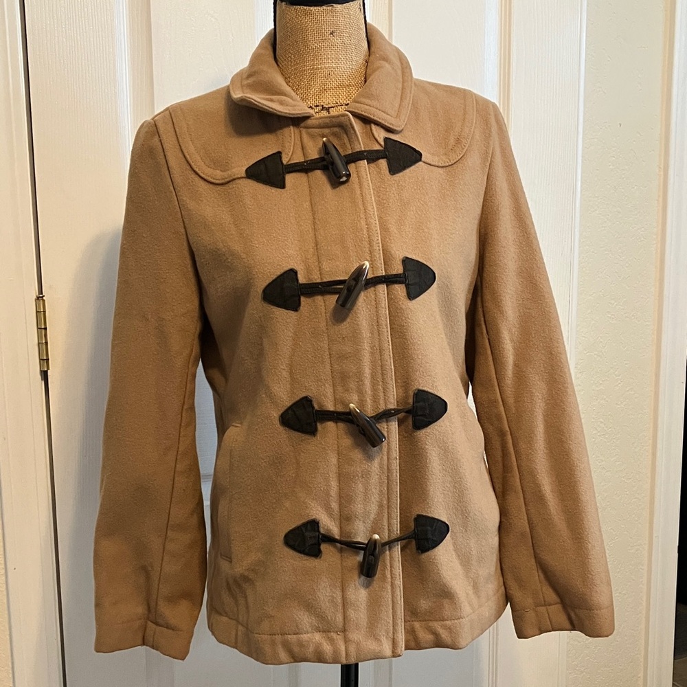 GAP tan wool peacoat toggles & full front zipper collared claws side pockets M